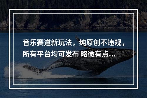 音乐赛道新玩法，纯原创不违规，所有平台均可发布 略微有点门槛