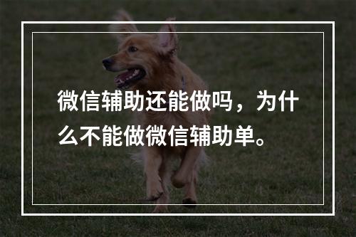 微信辅助还能做吗，为什么不能做微信辅助单。