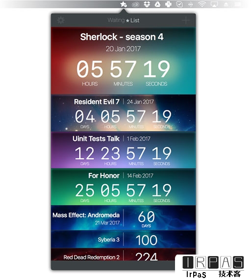 WaitingList 是一款 macOS 上很漂亮的「倒计时」工具 1